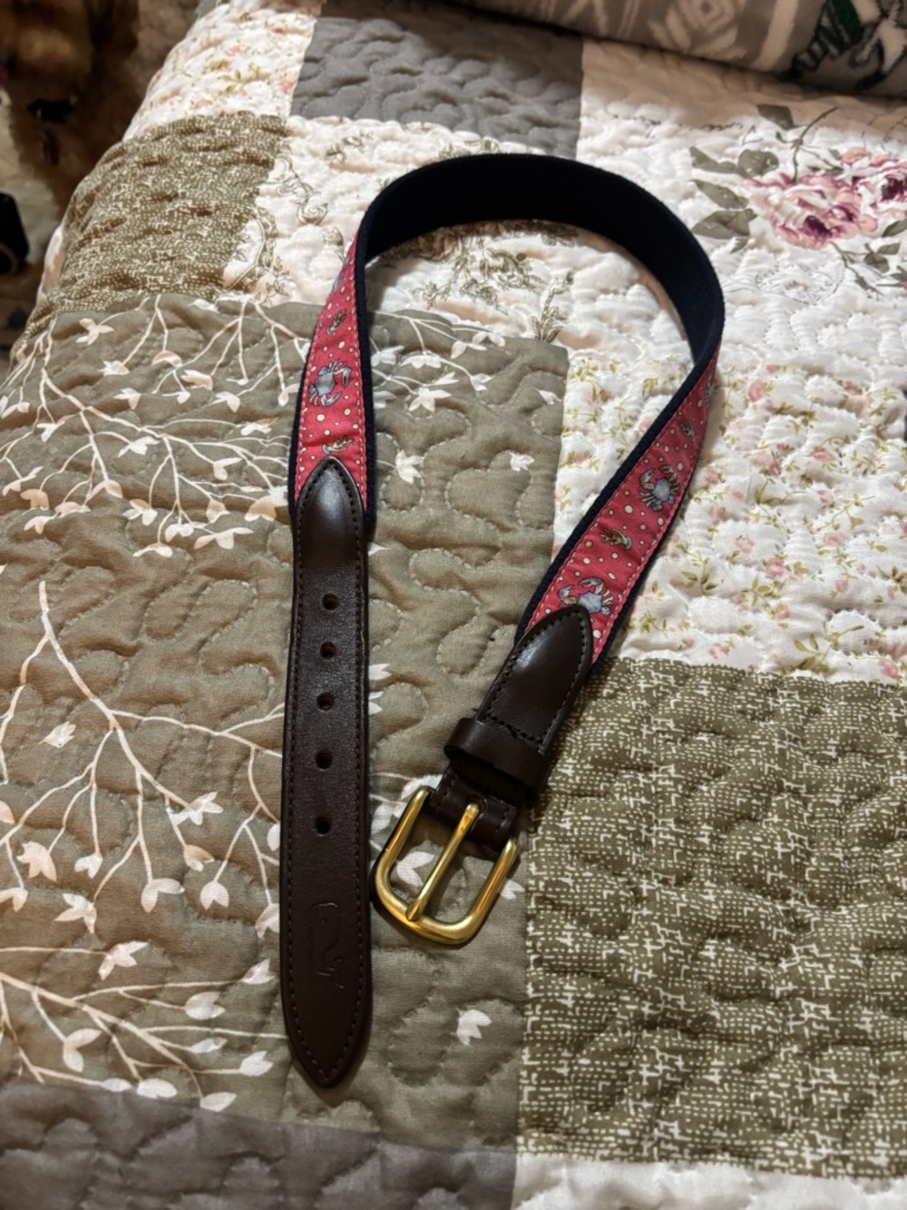 Vineyard Vines Brown Leather Belt with Gold Buckle
